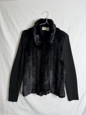 Carolina Colours Vintage Faux Fur Jacket Ribbed Knit Size Large